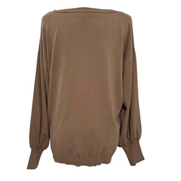 New York & Company Women's Tan Knit Sweater Top Sparkle Balloon Sleeves Sz XL - Picture 4 of 9